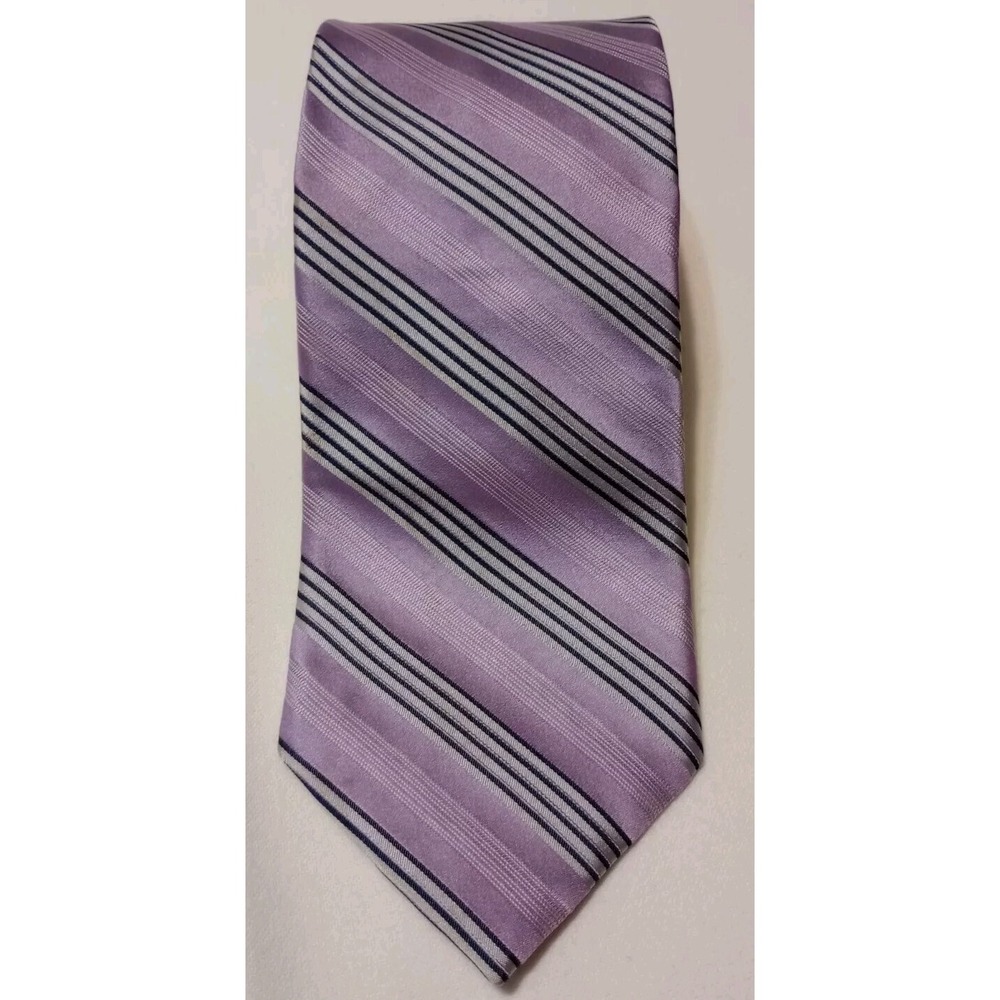 DKNY Men's Tie 100% Silk Purple Striped Neck Tie